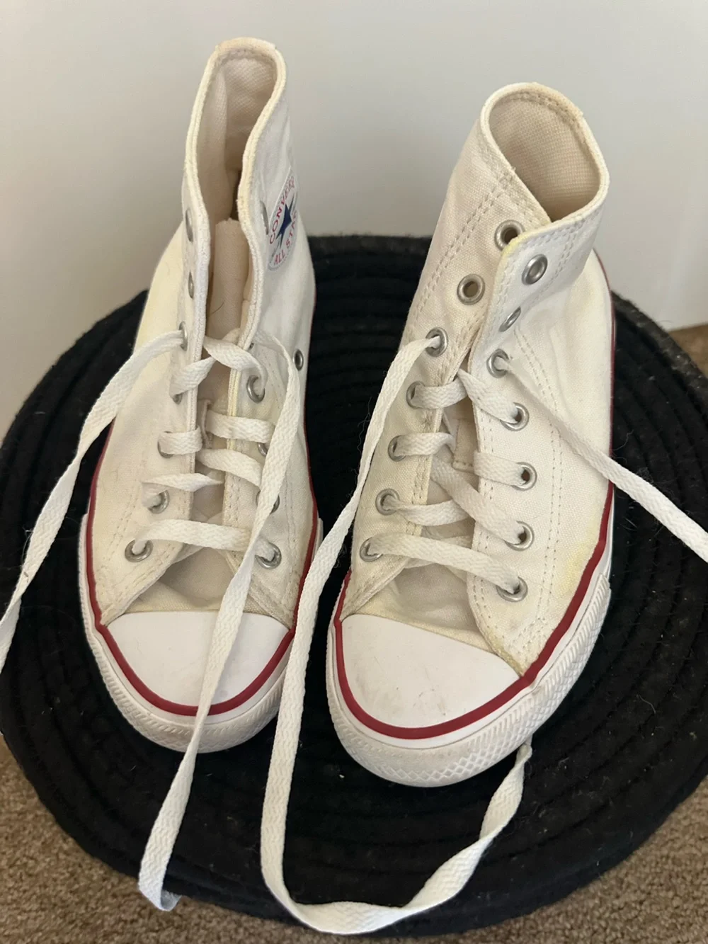 Converse Kids White High-Top Sneakers with Red Accent